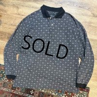 ビンテージ【M.E.SPORT】【黒ｘグレー】【幾何学模様】【長袖ポロシャツ】【サイズL】 