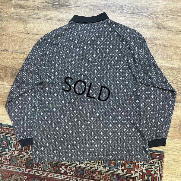 画像3: ビンテージ【M.E.SPORT】【黒ｘグレー】【幾何学模様】【長袖ポロシャツ】【サイズL】 