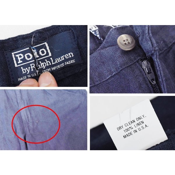画像2: 90's【USA製】ビンテージ【ラルフローレン】【POLO RALPH LAUREN】【紺】【リネン】2タック【ショートパンツ】 【短パン】【ショーツ】【W33程度】 