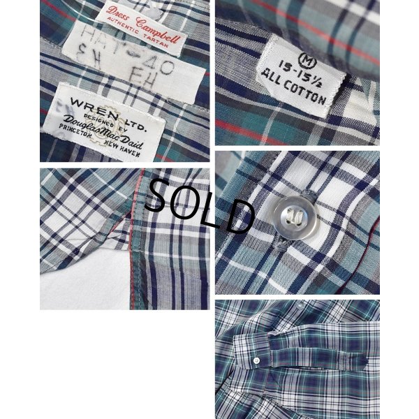 画像2: 60's【ビンテージ】【WREN LTD】【緑ｘ紺ｘ白 チェック】マチ付き【ボタンダウンシャツ】【サイズM】 