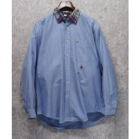 程度良好 ビンテージ【TOMMY HILFIGER】トミーヒルフィガー【襟マドラスチェック】オックスフォードシャツ【コットンシャツ】サイズM 