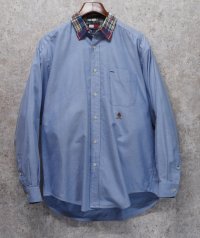 程度良好 ビンテージ【TOMMY HILFIGER】トミーヒルフィガー【襟マドラスチェック】オックスフォードシャツ【コットンシャツ】サイズM 