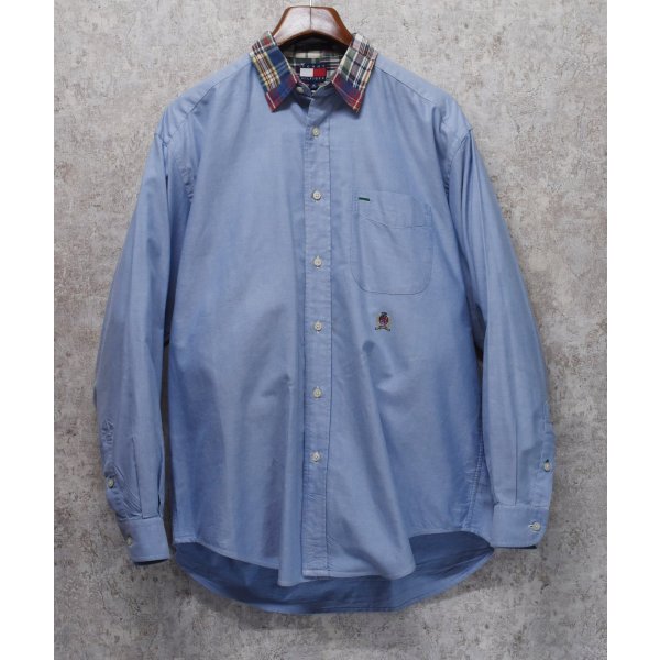 画像1: 程度良好 ビンテージ【TOMMY HILFIGER】トミーヒルフィガー【襟マドラスチェック】オックスフォードシャツ【コットンシャツ】サイズM 