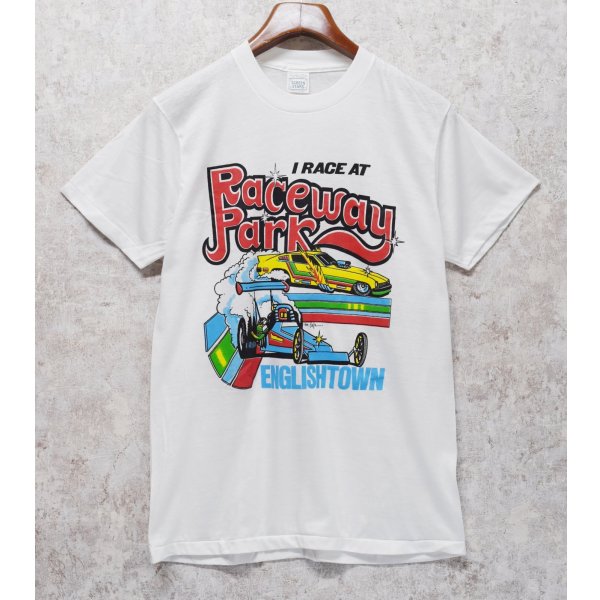 画像1:  デッドストック 80's【USA製】スクリーンスターズ【ビンテージ】【Raceway Park】【車】白【Tシャツ】【サイズＬ】 