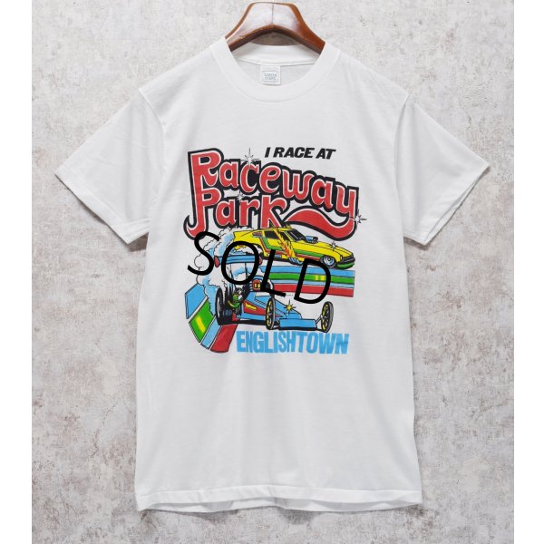 画像1:  デッドストック 80's【USA製】スクリーンスターズ【ビンテージ】【Raceway Park】【車】白【Tシャツ】【サイズＬ】 