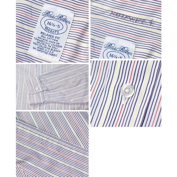 画像2: ~90's USA製【ビンテージ】【ブルックスブラザーズ】Brooks Brothers【RELAXED FIT】【紺ｘ赤ｘ黄色】【マルチストライプ】コットン【ボタンダウンシャツ】【16 1/2-5】 