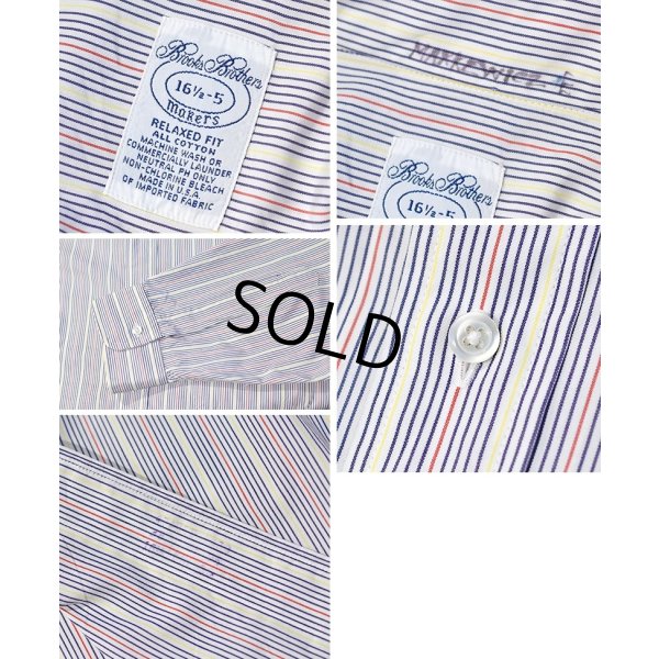 画像2: ~90's USA製【ビンテージ】【ブルックスブラザーズ】Brooks Brothers【RELAXED FIT】【紺ｘ赤ｘ黄色】【マルチストライプ】コットン【ボタンダウンシャツ】【16 1/2-5】 