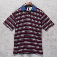 90's 【USA製】【ビンテージ】【BUGLE BOY】【ビューグルボーイ】【エンジ×水色ボーダー】【ポロシャツ】【サイズXL】 