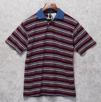 90's 【USA製】【ビンテージ】【BUGLE BOY】【ビューグルボーイ】【エンジ×水色ボーダー】【ポロシャツ】【サイズXL】 