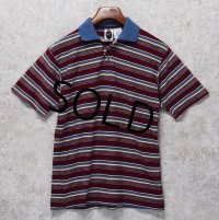 90's 【USA製】【ビンテージ】【BUGLE BOY】【ビューグルボーイ】【エンジ×水色ボーダー】【ポロシャツ】【サイズXL】 