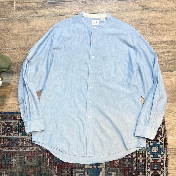 画像1: 【ビンテージ】【GAP】ギャップ【水色】【コットン】【バンドカラーシャツ】【サイズL】 
