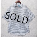 90’s~【ビンテージ】【DOCKERS】ドッカーズ【胸フラップ刺繍】【グレー×紺】総柄【ロゴ入り】【コットン半袖シャツ】【サイズM】 