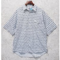 90’s~【ビンテージ】【DOCKERS】ドッカーズ【胸フラップ刺繍】【グレー×紺】総柄【ロゴ入り】【コットン半袖シャツ】【サイズM】 