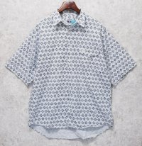 90’s~【ビンテージ】【DOCKERS】ドッカーズ【胸フラップ刺繍】【グレー×紺】総柄【ロゴ入り】【コットン半袖シャツ】【サイズM】 