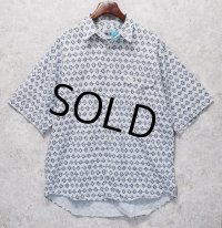 90’s~【ビンテージ】【DOCKERS】ドッカーズ【胸フラップ刺繍】【グレー×紺】総柄【ロゴ入り】【コットン半袖シャツ】【サイズM】 