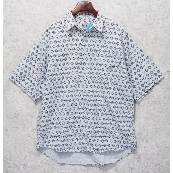 画像1: 90’s~【ビンテージ】【DOCKERS】ドッカーズ【胸フラップ刺繍】【グレー×紺】総柄【ロゴ入り】【コットン半袖シャツ】【サイズM】 