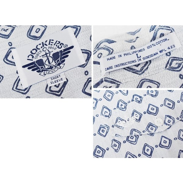 画像2: 90’s~【ビンテージ】【DOCKERS】ドッカーズ【胸フラップ刺繍】【グレー×紺】総柄【ロゴ入り】【コットン半袖シャツ】【サイズM】 