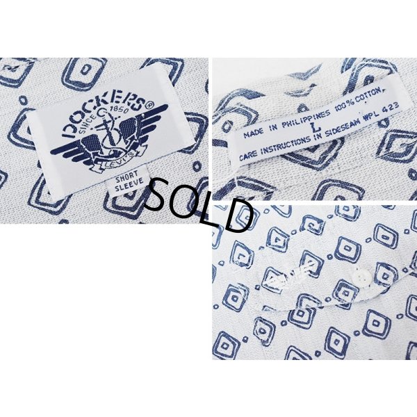 画像2: 90’s~【ビンテージ】【DOCKERS】ドッカーズ【胸フラップ刺繍】【グレー×紺】総柄【ロゴ入り】【コットン半袖シャツ】【サイズM】 