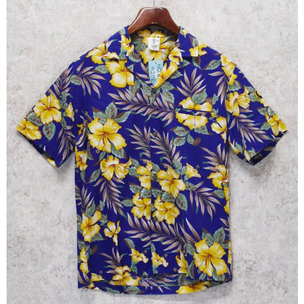 画像1: ハワイ製【creation hawaii】【青×黄色花柄】【コットンシャツ】アロハシャツ【半袖シャツ】【サイズＳ】 