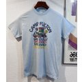 ~90's【USA製】ビンテージ【Velva Sheen】ベルバシーン【水色】【CAMP FULTON】プリント【Tシャツ】【サイズＬ】  