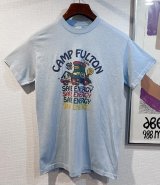 ~90's【USA製】ビンテージ【Velva Sheen】ベルバシーン【水色】【CAMP FULTON】プリント【Tシャツ】【サイズＬ】  