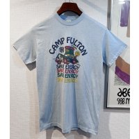 ~90's【USA製】ビンテージ【Velva Sheen】ベルバシーン【水色】【CAMP FULTON】プリント【Tシャツ】【サイズＬ】  