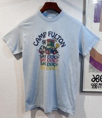 ~90's【USA製】ビンテージ【Velva Sheen】ベルバシーン【水色】【CAMP FULTON】プリント【Tシャツ】【サイズＬ】  