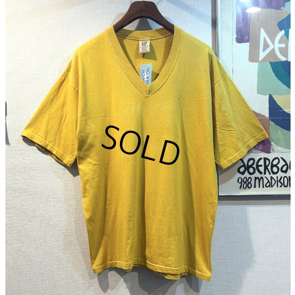 画像1: 90's USA製【ビンテージ】【GAP】オールドギャップ【マスタードイエロー】無地 Vネック Ｔシャツ【サイズL】 