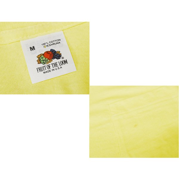 画像2: ほぼ未使用!! ~90's【USA製】 ビンテージ【FRUIT OF THE LOOM】フルーツオブザルーム【黄色】【無地】【ポケット付き】【 Tシャツ】【サイズＭ】 