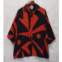 【ビンテージ】【SUCESOS】【赤×黒】アシンメトリー【コットンシャツ】半袖シャツ【オーバーシャツ】 