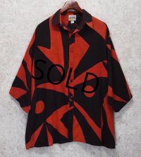 【ビンテージ】【SUCESOS】【赤×黒】アシンメトリー【コットンシャツ】半袖シャツ【オーバーシャツ】 