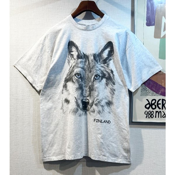 画像1: ビンテージ【B&C】オオカミプリント FINLAND【杢グレー】Tシャツ【サイズXL】 