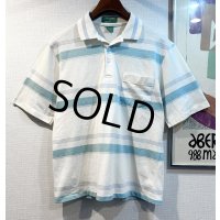 【USA製】【GRAND SLAM by munsingwear】【マンシングウェア】【白x水色】ボーダー【ポロシャツ】【サイズＬ】 