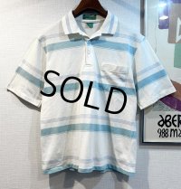 【USA製】【GRAND SLAM by munsingwear】【マンシングウェア】【白x水色】ボーダー【ポロシャツ】【サイズＬ】 