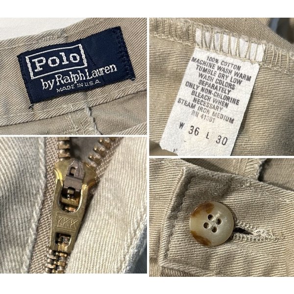 画像3: 〜90’ｓ USA製 ビンテージ【ラルフローレン】POLO RALPH LAUREN【ベージュ】【２タック】【コットンパンツ】チノパン【36X30】 