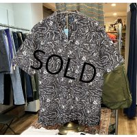ビンテージ POLO RALPH LAUREN【ラルフローレン】オールドラルフローレン【CLAYTON】【黒ｘ白】総柄 半袖開襟シャツ サイズL  