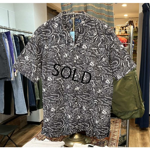画像1: ビンテージ POLO RALPH LAUREN【ラルフローレン】オールドラルフローレン【CLAYTON】【黒ｘ白】総柄 半袖開襟シャツ サイズL  
