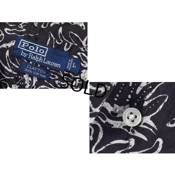 画像2: ビンテージ POLO RALPH LAUREN【ラルフローレン】オールドラルフローレン【CLAYTON】【黒ｘ白】総柄 半袖開襟シャツ サイズL  