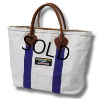 【ビンテージ】【L.L.bean】白ｘ紫【キャンバス】【レザーハンドル】【ミニトートバッグ】LMA 【ビーントート】 