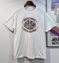 ほぼ未使用 80's【USA製】KUTZTOWN【ビンテージ】【クリーム色】【鳥と花】プリント【Tシャツ】【サイズＬ】 