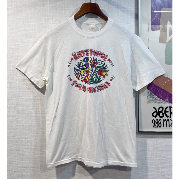 画像1: ほぼ未使用 80's【USA製】KUTZTOWN【ビンテージ】【クリーム色】【鳥と花】プリント【Tシャツ】【サイズＬ】 