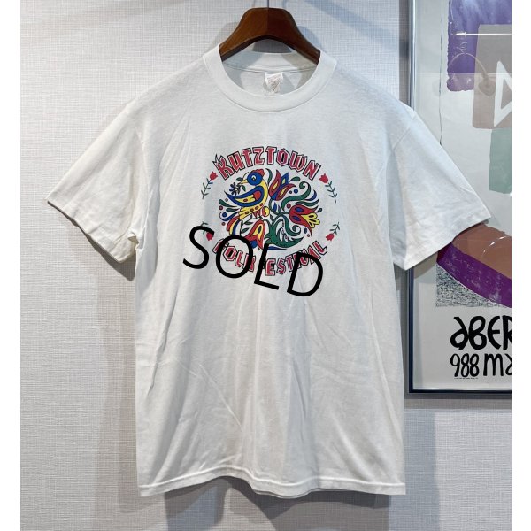 画像1: ほぼ未使用 80's【USA製】KUTZTOWN【ビンテージ】【クリーム色】【鳥と花】プリント【Tシャツ】【サイズＬ】 