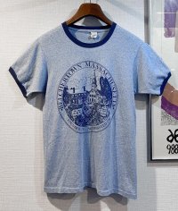 80's~【ビンテージ】【USA製】【belchertown MA】【霜降りブルー】【リンガーTシャツ】【サイズＭ】  