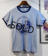 80's~【ビンテージ】【USA製】【belchertown MA】【霜降りブルー】【リンガーTシャツ】【サイズＭ】  