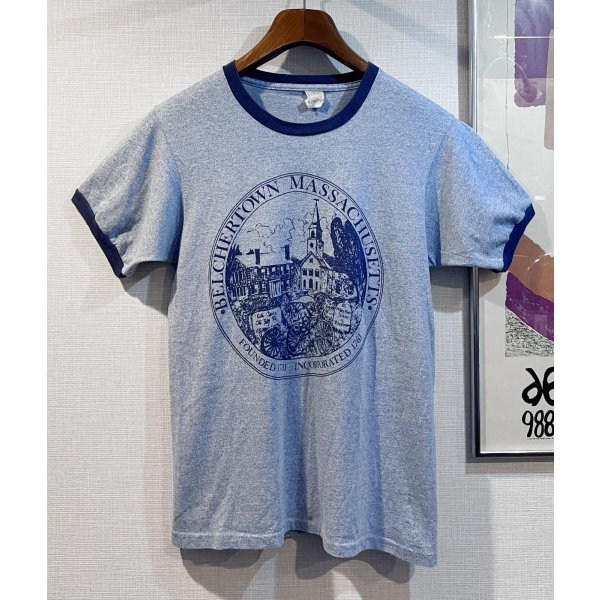 画像1: 80's~【ビンテージ】【USA製】【belchertown MA】【霜降りブルー】【リンガーTシャツ】【サイズＭ】  