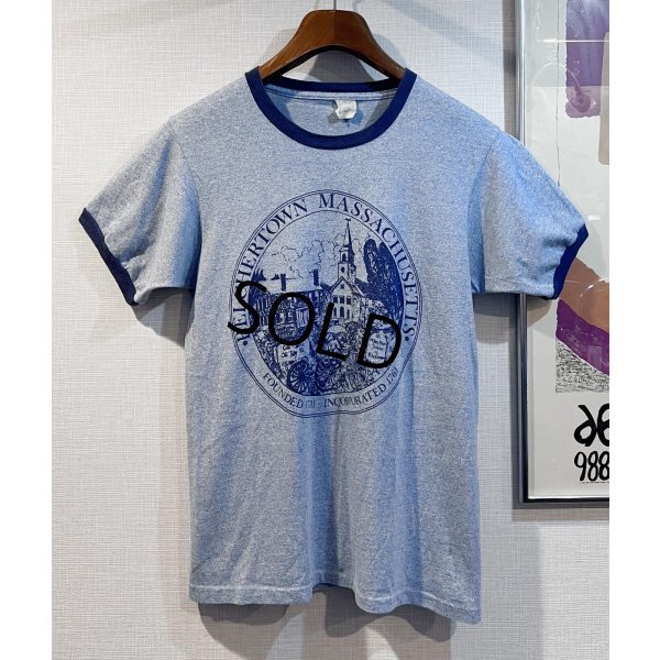画像1: 80's~【ビンテージ】【USA製】【belchertown MA】【霜降りブルー】【リンガーTシャツ】【サイズＭ】  