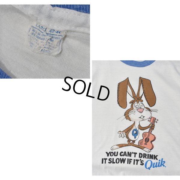 画像2: 80's~【ビンテージ】【USA製】【You can’t drink~】【ウサギ】【Quiky】Nesquik ネスクイック 白ｘ水色リブ【リンガーTシャツ】【サイズＬ】  