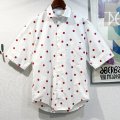 【ビンテージ】ペリー・エリス【PERRY ELLIS】【白ｘ赤】ドット柄【コットン半袖シャツ】サイズＭ 