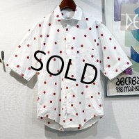 【ビンテージ】ペリー・エリス【PERRY ELLIS】【白ｘ赤】ドット柄【コットン半袖シャツ】サイズＭ 