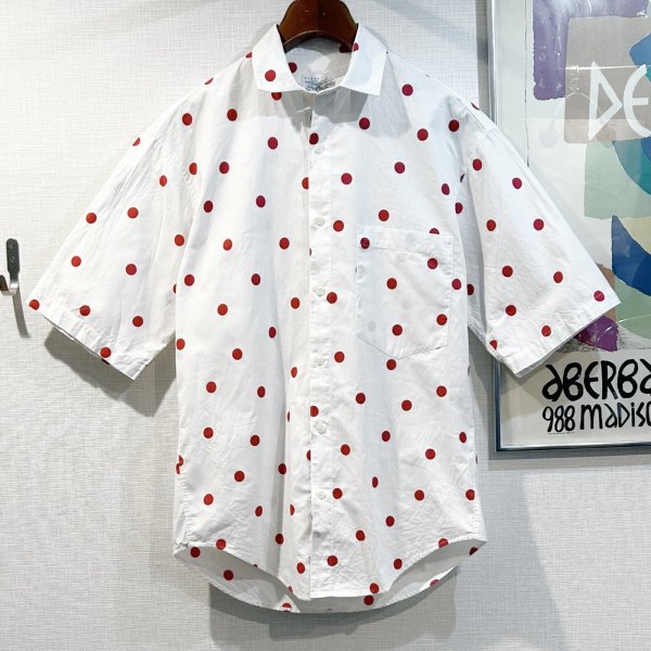 画像1: 【ビンテージ】ペリー・エリス【PERRY ELLIS】【白ｘ赤】ドット柄【コットン半袖シャツ】サイズＭ 